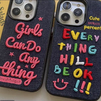 Pink embroidered phone case with colorful letter design, compatible with various smartphones, by TRLab Shop.