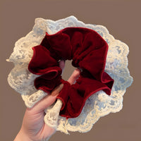 Lace-Adorned Velvet Wavy Hem Scrunchie - TRLab Shop