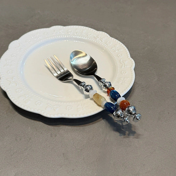 Abyssal Amber Beads Stainless Steel Spoon & Fork