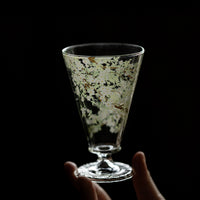Pear-blossom design glass goblet by TRLab Shop featuring a clear, elegant stemmed glass with a pear blossom pattern.