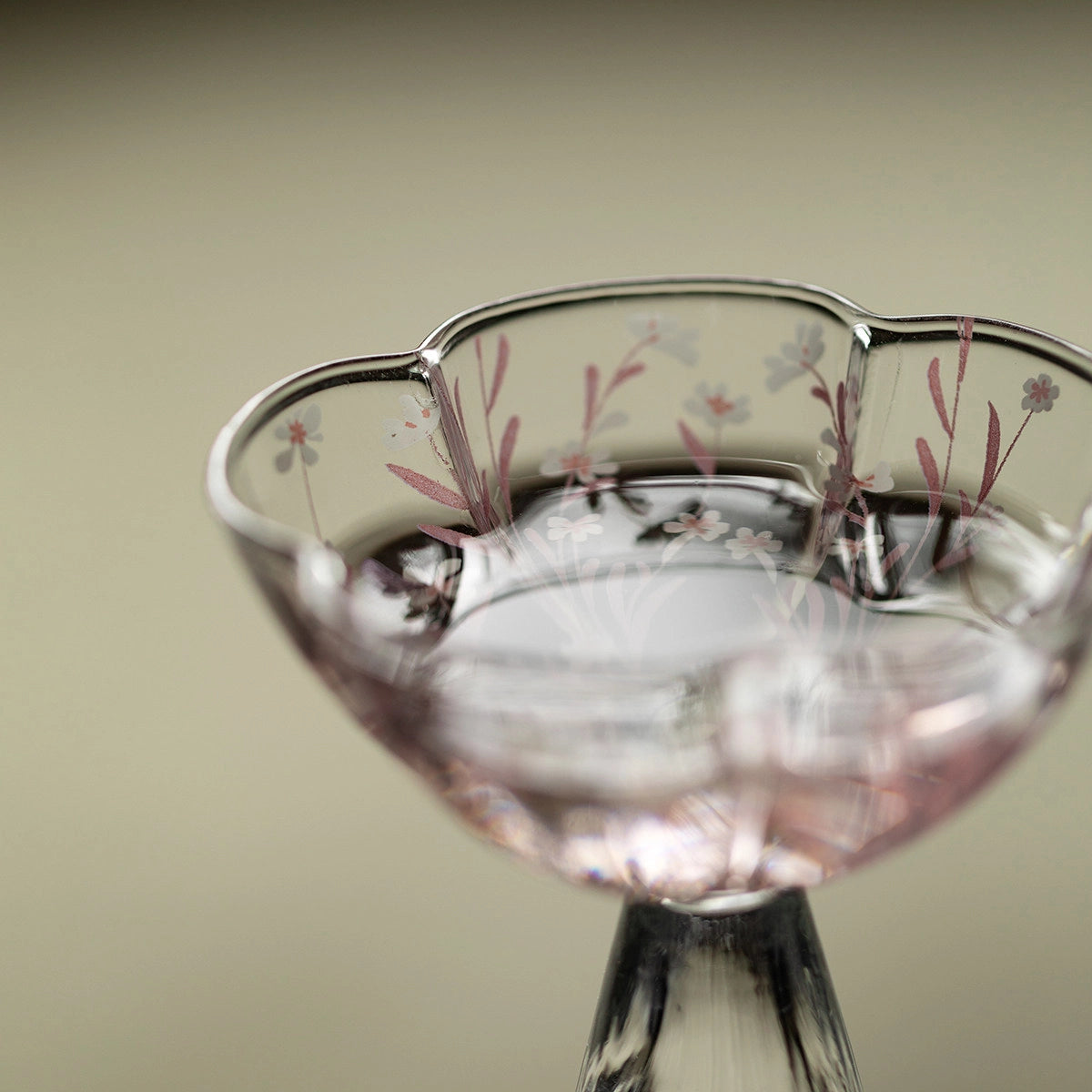 Pink Sakura Blossom glassware by TRLab Shop featuring delicate sakura flower design on clear glass for elegant drinking.