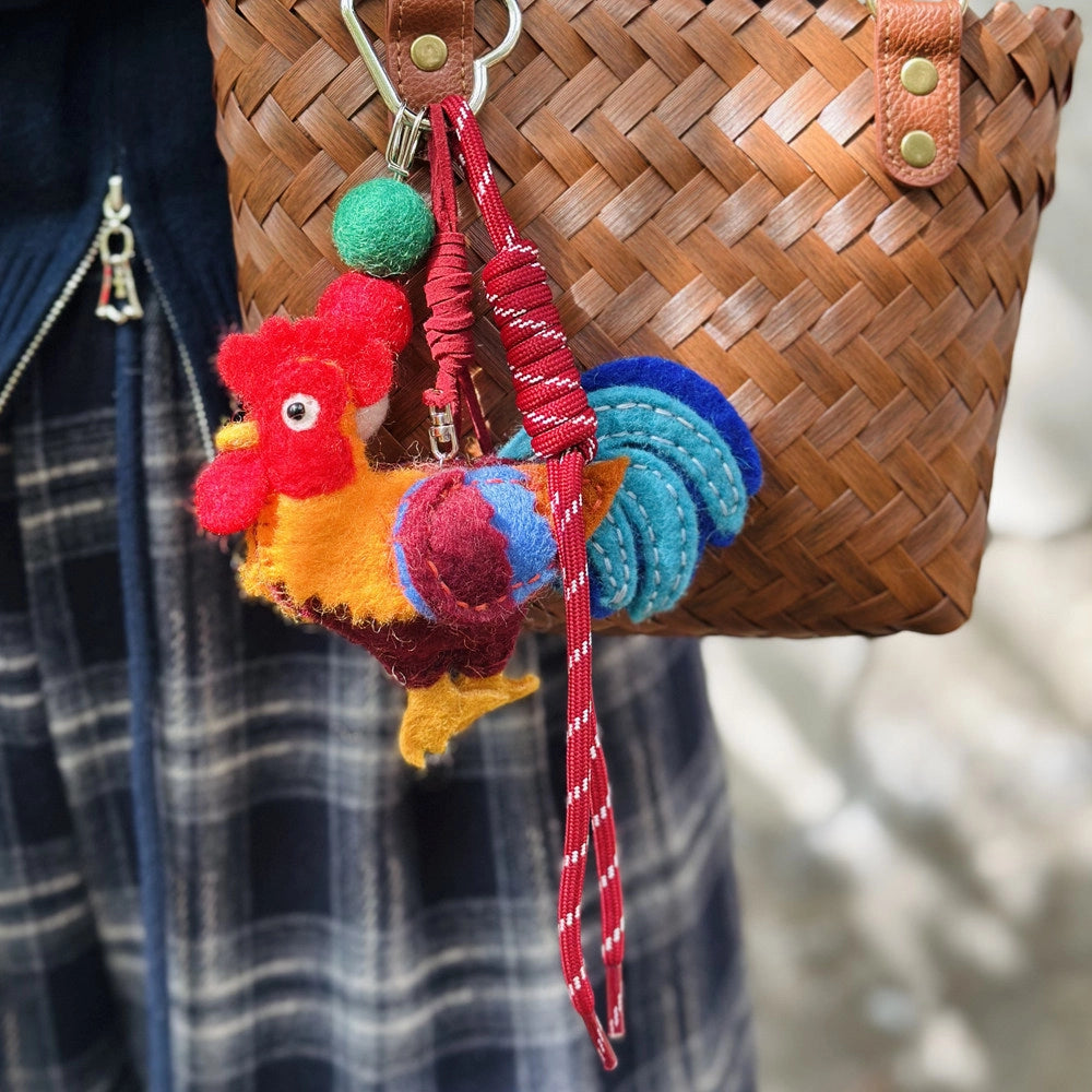 Felted Colorful & White Rooster Charm - TRLab Shop