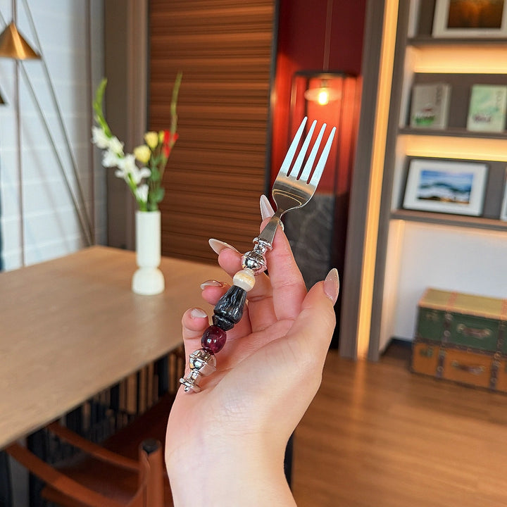 Midnight Sesame & Black Cherry Beads Stainless Steel Spoon & Fork