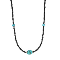 Ethnic-Style Black Onyx and Turquoise Beaded Necklace