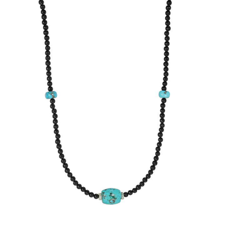 Ethnic-Style Black Onyx and Turquoise Beaded Necklace