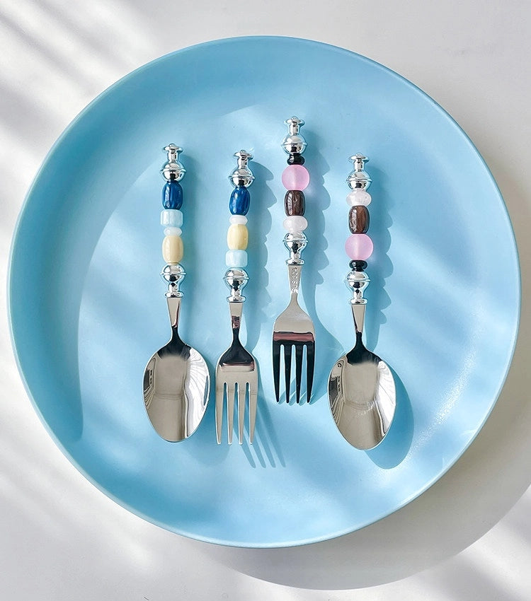 Monet Oil Paintings Beads Stainless Steel Spoon & Fork - TRLab Shop
