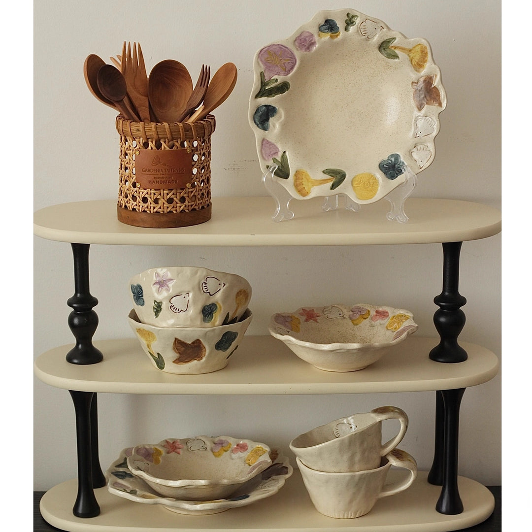 Flowers & Birds Coarse Pottery Hand-pinched Plate