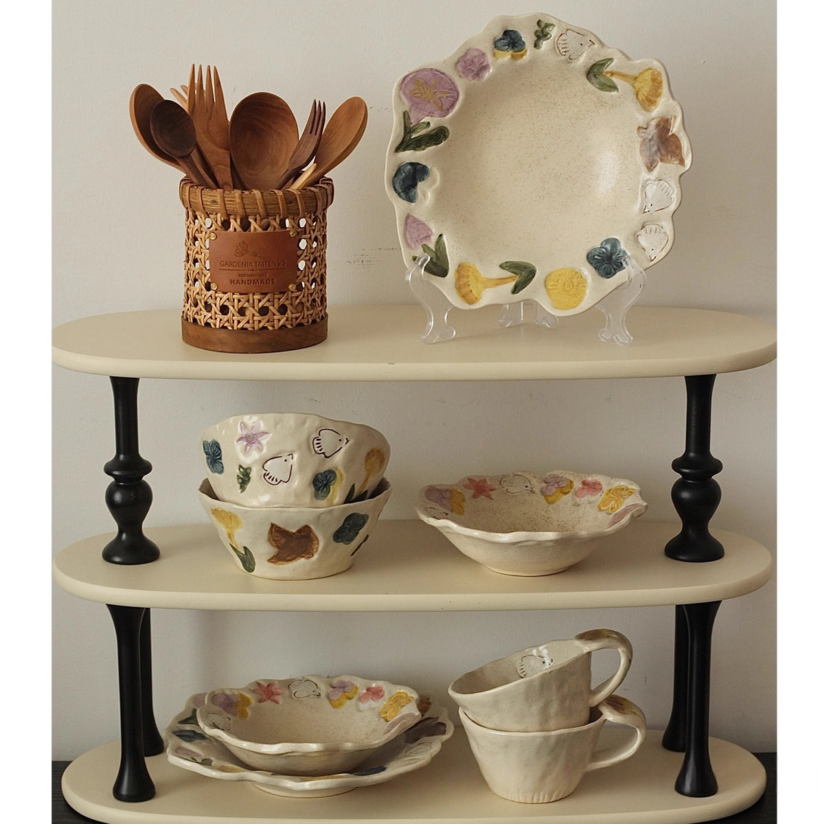Flowers & Birds Coarse Pottery Hand-pinched Plate - TRLab Shop