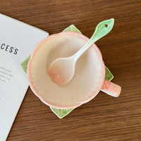 Ceramic Pink Begonia Cup & Saucer Set And Spoon - TRLab Shop