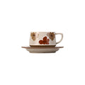 Retro floral ceramic coffee cup and saucer set by TRLab Shop, featuring colorful vintage floral patterns on white ceramic.