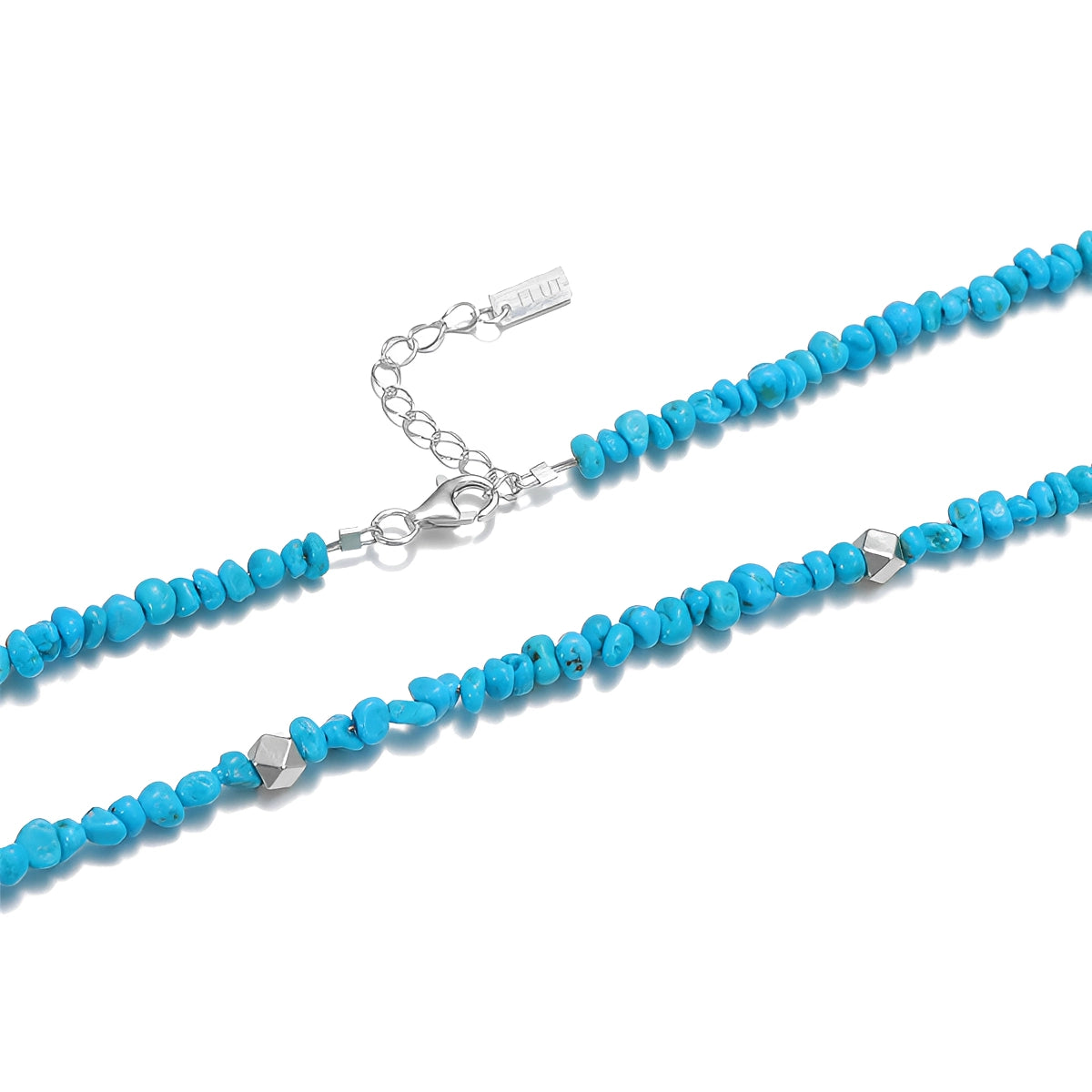 Irregular turquoise beaded necklace by TRLab Shop featuring artisanal, handcrafted beads and vibrant blue-green color.