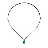 Turquoise hand-woven cord necklace with braided design, crafted by TRLab Shop, displayed on a neutral background.