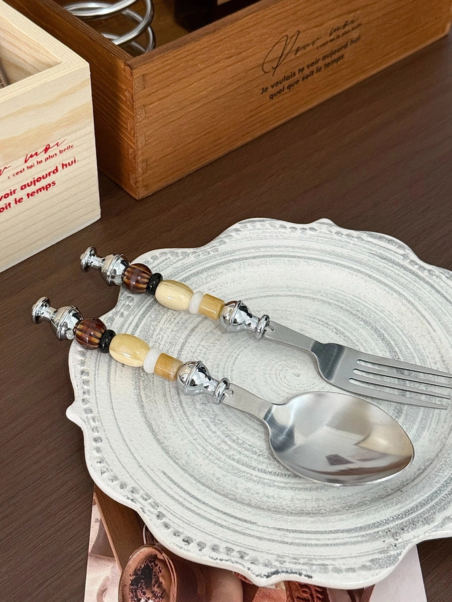 Monet Oil Paintings Beads Stainless Steel Spoon & Fork - TRLab Shop