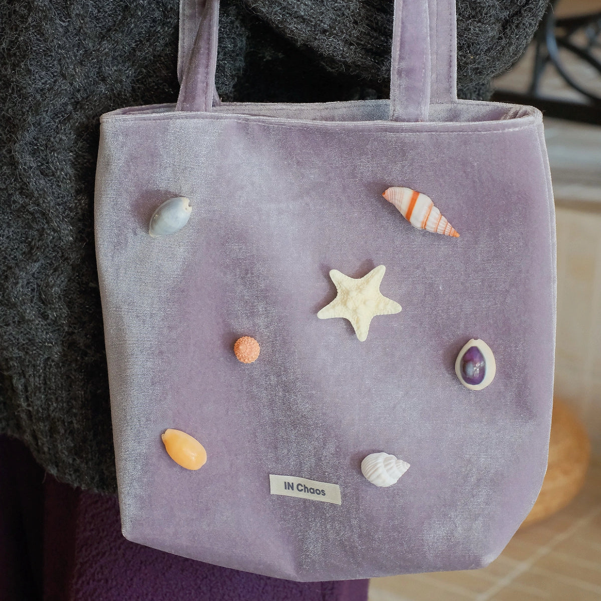 Natural Shell Velvet Handbag