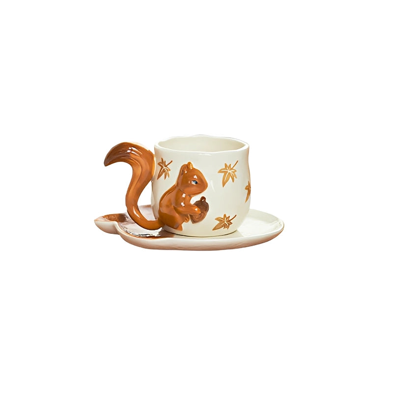 Squirrel Ceramic Coffee Cup & Saucer Set