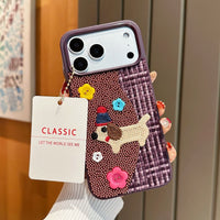 Tweed plaid embroidered puppy phone case by TRLab Shop featuring a cute puppy design on a stylish fabric background.