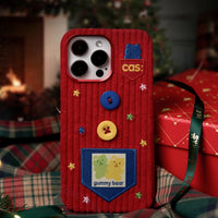 Red striped plush fabric phone case with soft texture and snug fit, designed by TRLab Shop for a stylish and protective look.