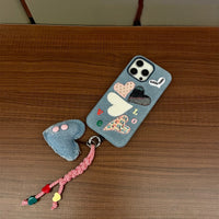 Love Heart embroidered phone case by TRLab Shop featuring a colorful love heart design on a protective phone cover.