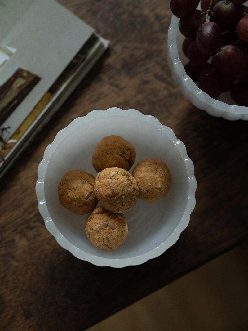 Milky-white glass bowl with smooth finish, perfect for serving or display, by TRLab Shop.