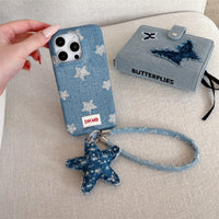 Shimmering Starlight Denim Phone Case by TRLab Shop with glittery star pattern on durable denim material