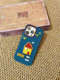 Embroidered house phone case by TRLab Shop with colorful floral embroidery, made to protect and personalize your smartphone.