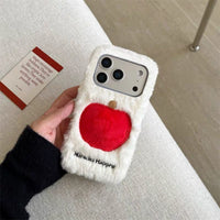 Soft plush embroidered Apple phone case by TRLab Shop featuring a detailed apple design and snug fit for iPhone models.