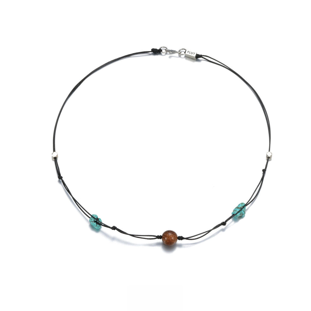 Single Sandalwood Bead and Turquoise Necklace