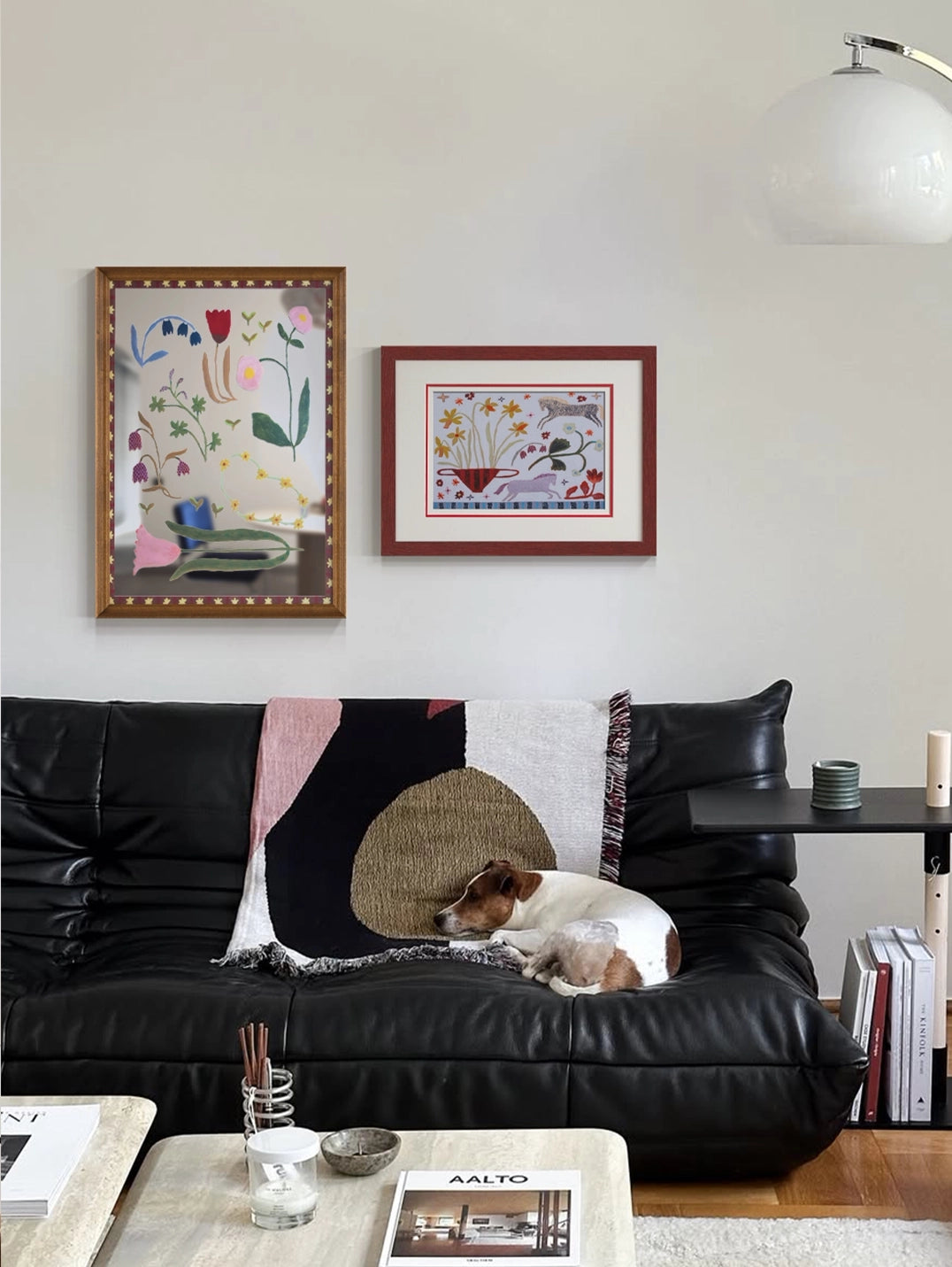 Floral solid wood framed mirror wall art with a botanical floral design and natural wood finish, ideal for home decor.