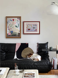 Floral solid wood framed mirror wall art with a botanical floral design and natural wood finish, ideal for home decor.