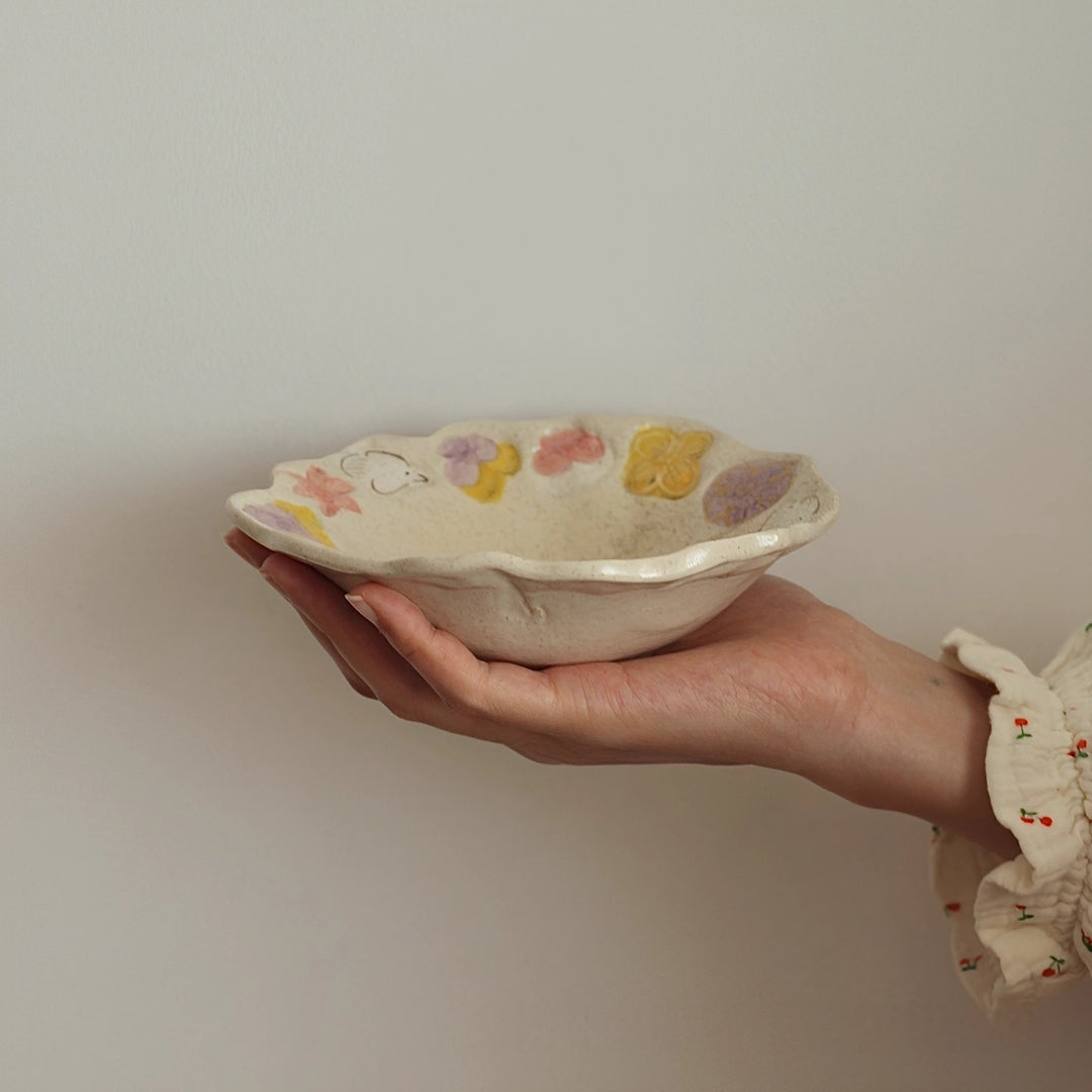 Flowers & Birds Coarse Pottery Hand-pinched Plate