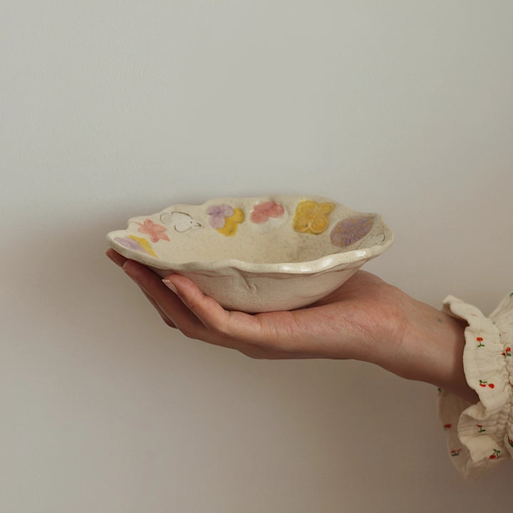 Flowers & Birds Coarse Pottery Hand-pinched Plate