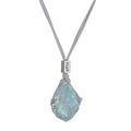 Aquamarine hand-woven cord necklace by TRLab Shop featuring a delicate aquamarine pendant on natural woven cord.