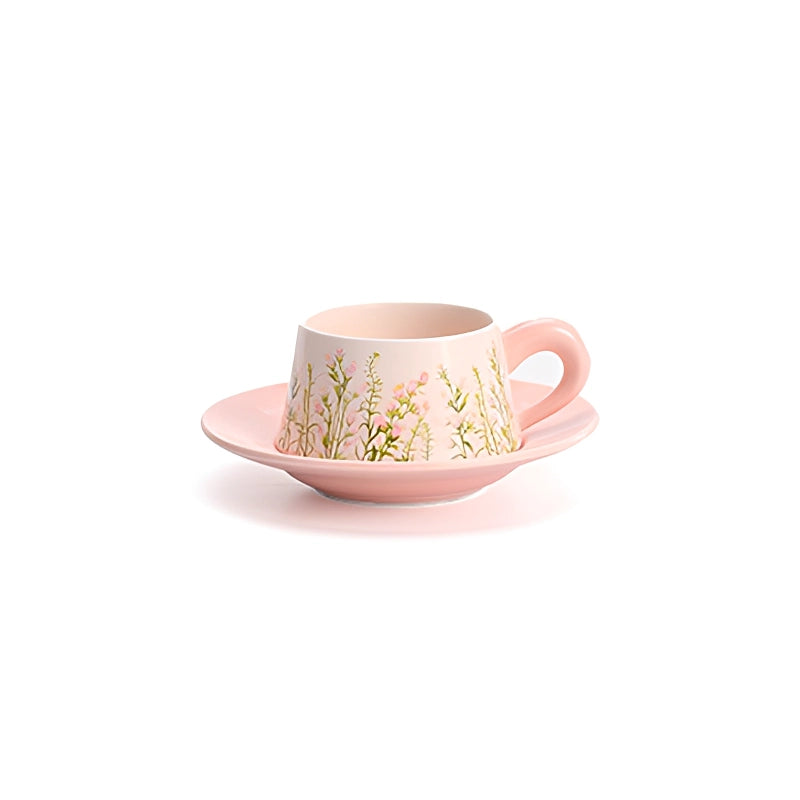 Fresh Floral Ceramic Coffee Cup & Saucer Set