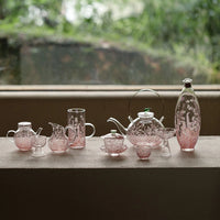 Pink Sakura Blossom glassware by TRLab Shop featuring delicate sakura flower design on clear glass for elegant drinking.