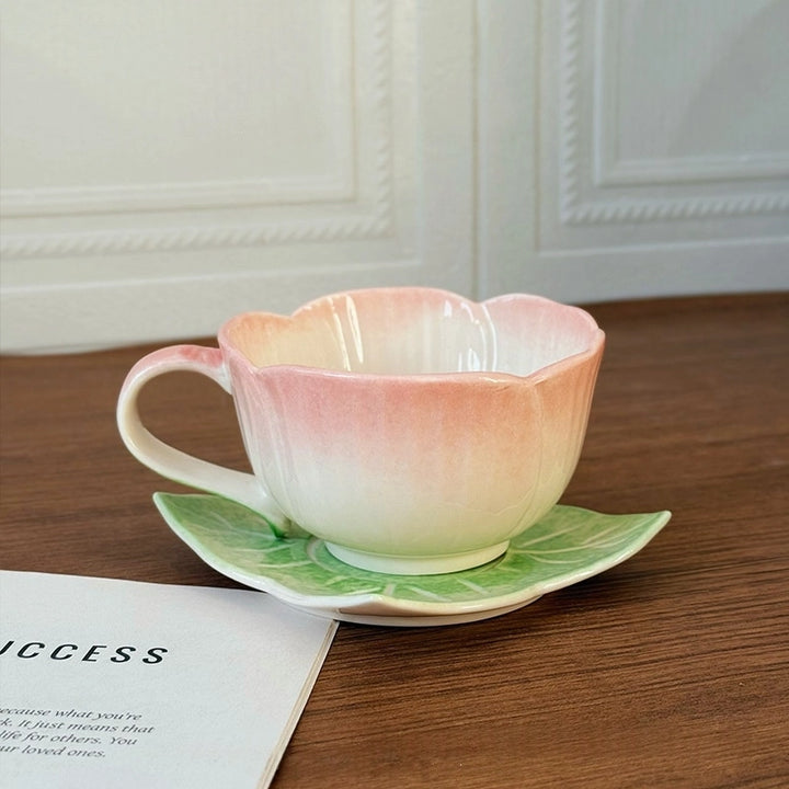 Ceramic Pink Begonia Cup & Saucer Set And Spoon - TRLab Shop