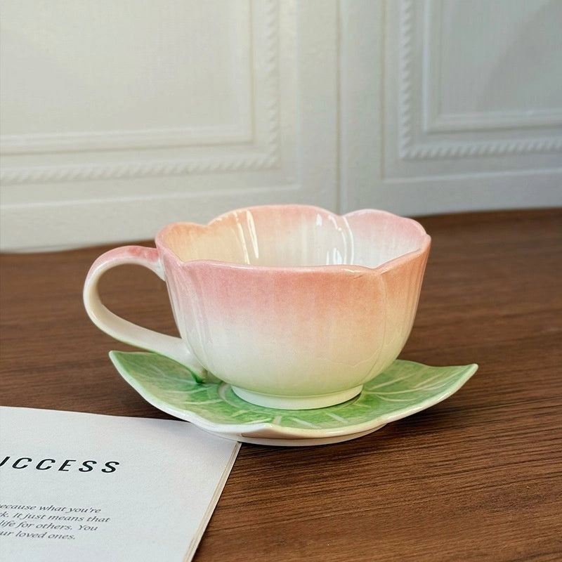 Ceramic Pink Begonia Cup & Saucer Set And Spoon - TRLab Shop