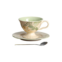 Floral and Fruit Ceramic Coffee Cup & Saucer Set