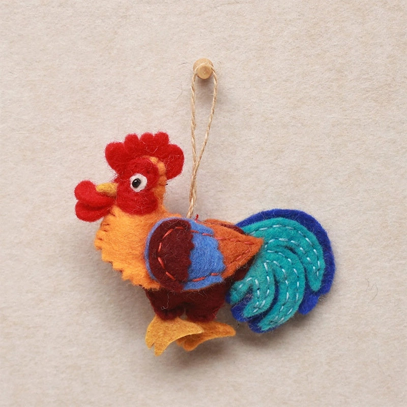 Felted Colorful & White Rooster Charm - TRLab Shop