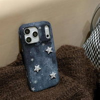 TRLab Shop Starry Night denim phone case with celestial star pattern, fits smartphones with durable fabric and stylish design.