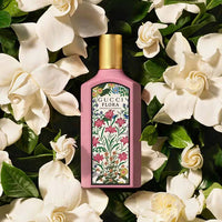 Gucci Flora Gorgeous Gardenia perfume bottle for women with floral design and elegant packaging.