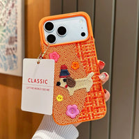 Tweed plaid embroidered puppy phone case by TRLab Shop featuring a cute puppy design and durable material.