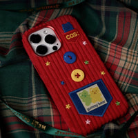 Red striped plush fabric phone case by TRLab Shop featuring soft plush material and snug fit for smartphones.