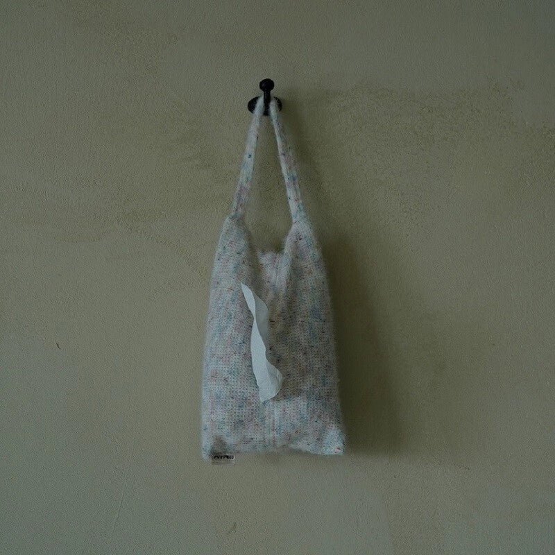 Knitted-handle tissue pack by TRLab Shop with soft, textured fabric and six tissue compartments in a compact design.