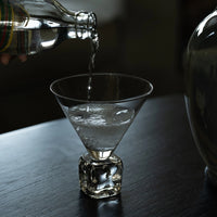 Clear glass wine cup with ice-cube base from TRLab Shop, showcasing its elegant design and sturdy construction.