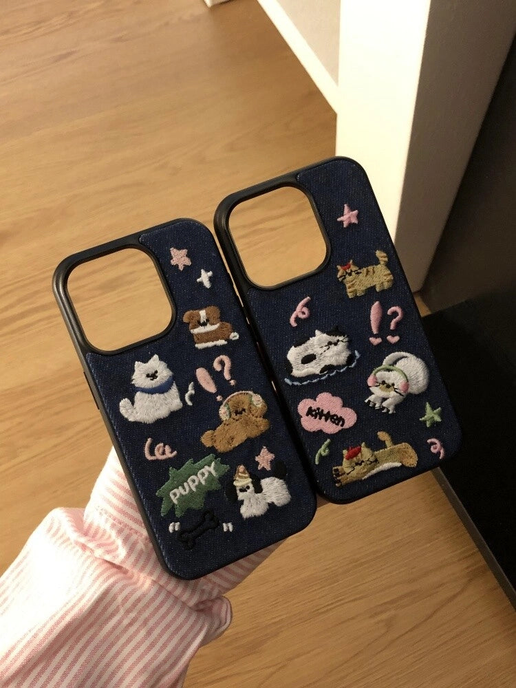 Puppy & Kitten Paradise Embroidered Phone Case - TRLab Shop