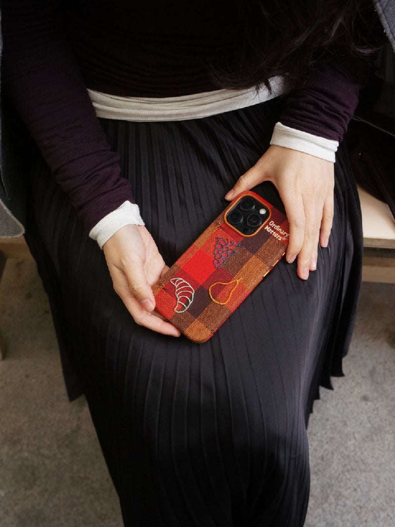 TRLab Shop fruit and bread embroidered phone case with colorful fruit and bread designs on a protective fabric cover.