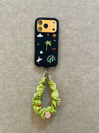 Embroidered beach phone case by TRLab Shop featuring colorful floral embroidery on durable material, designed for outdoor use.