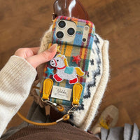 Plaid Pony embroidered phone case by TRLab Shop featuring a colorful plaid pattern and a cute pony embroidery design.