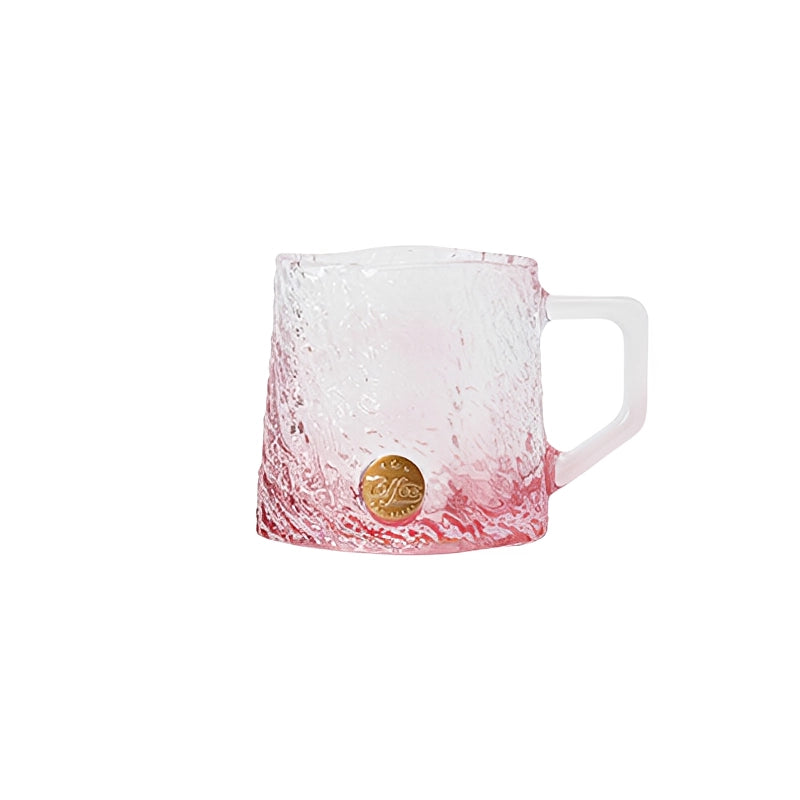 Glacier-textured gradient glass mug by TRLab Shop featuring a frosted glass surface and modern design.