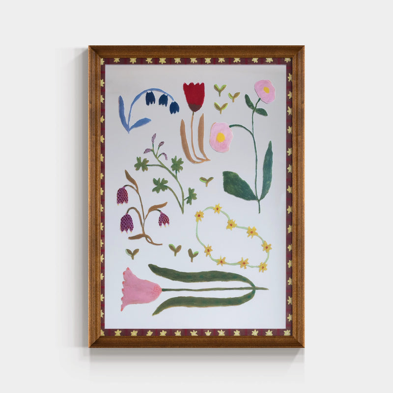 Elegant floral solid wood framed mirror wall art with intricate floral design, perfect for decorative wall accents.